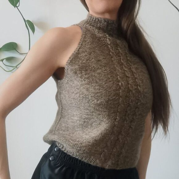 Soft Wool Handmade Vintage Sweater vest With Turtleneck 70s Brown - Picture 4 of 6